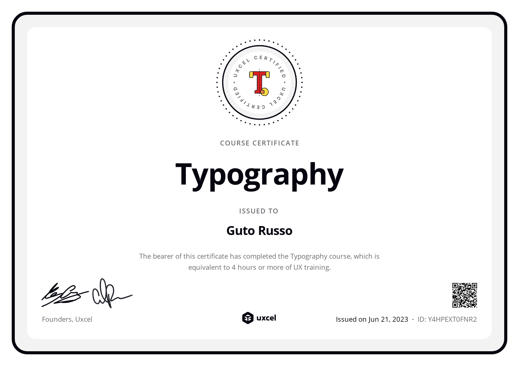 Guto Russo's certificate